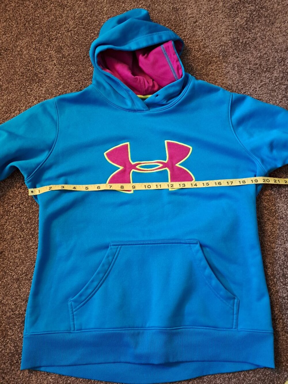Under Armour Storm turquoise fleece-lined hooded sweatshirt w/ pink&yellow logo - Picture 5 of 6